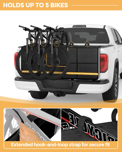 Thick Mid-Size Pickup Tailgate Bike Pad, 51" Wide, 5-Bike Capacity, Black
