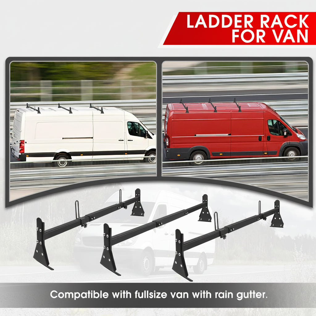 Ladder Rack for Van Compatible with Chevy Express 1500 2500 3500 Ford Econoline GMC Savana Fullsize with Rain Gutter