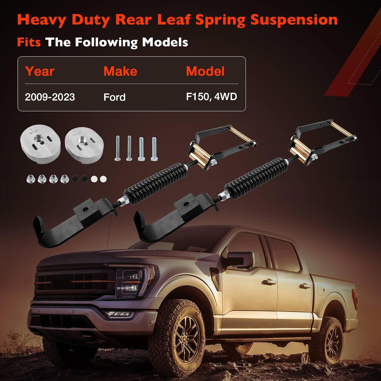 3611-YHD Rear Leaf Spring Suspension Heavy Duty Kit Compatible with 2009-2025 Ford F150 4WD - 2-3" Lift- Suspension Enhancement for Towing & Off-Road