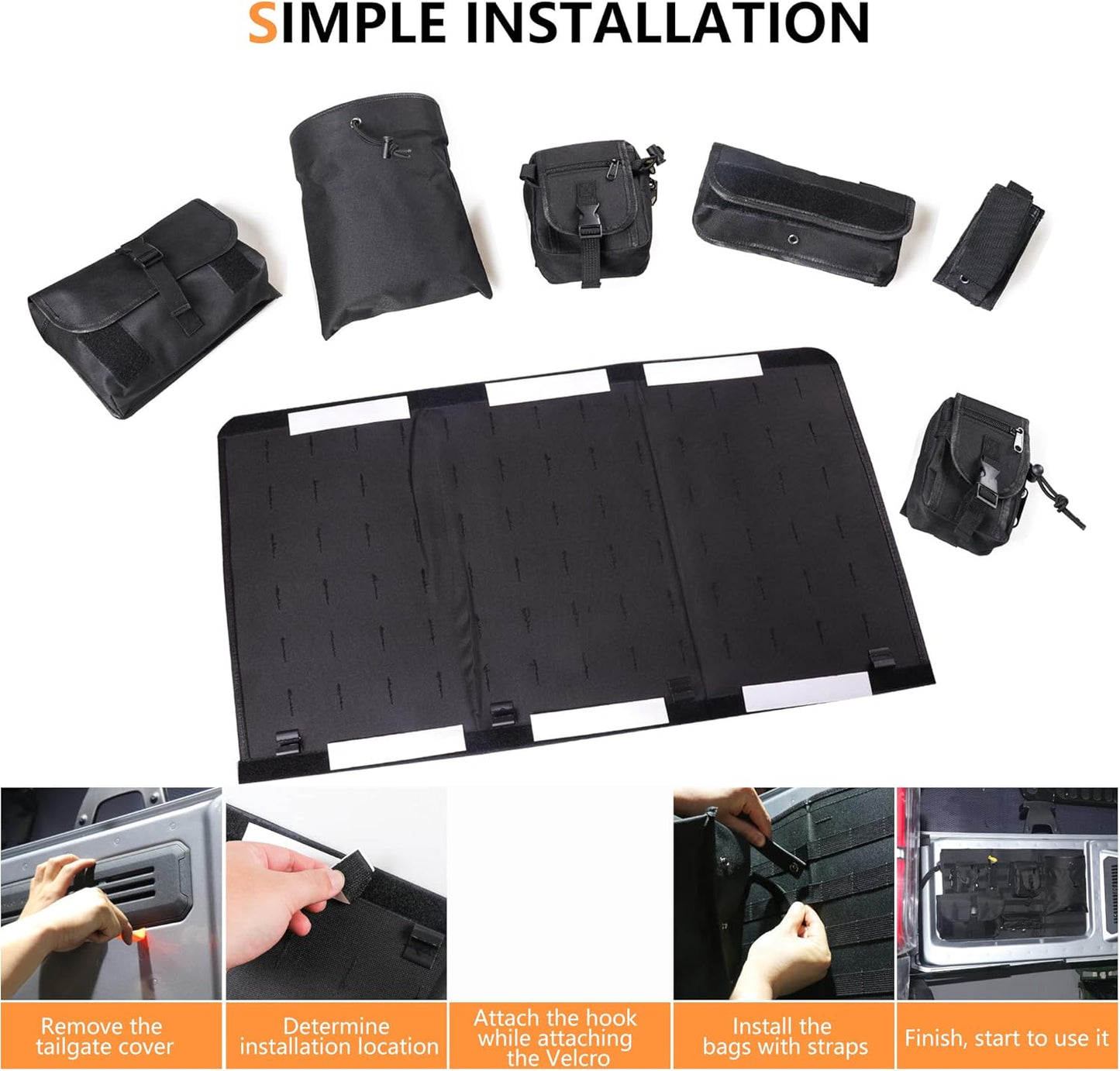 7Pcs Tailgate Storage Bag for 2021 - 2026 Ford Bronco 2/4 Door (Black)