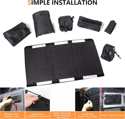 7Pcs Tailgate Storage Bag for 2021 - 2026 Ford Bronco 2/4 Door (Black)