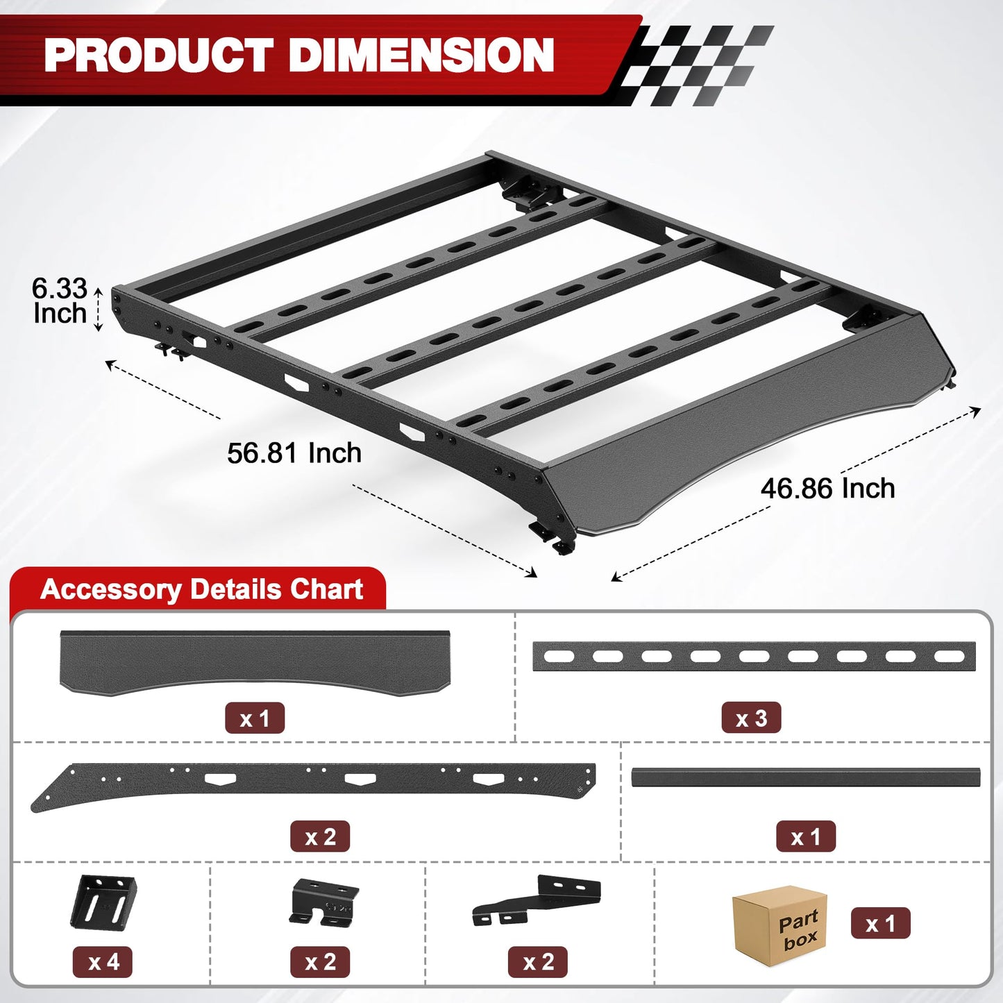 Roof Rack for 2019-2025 Ranger Supercrew, 800LBS Capacity