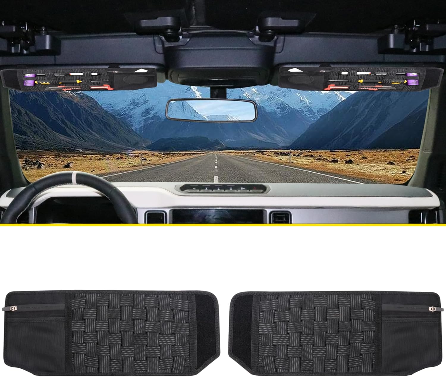 Tactical Sun Visor Organizer Visor Storage Compatible with 2021 2022 2023 2024 2025 Ford Bronco 2/4 Door Accessories Car Sun Visors Sunglasses Holder Webbing Molle Panel, 2x Driver Passenger