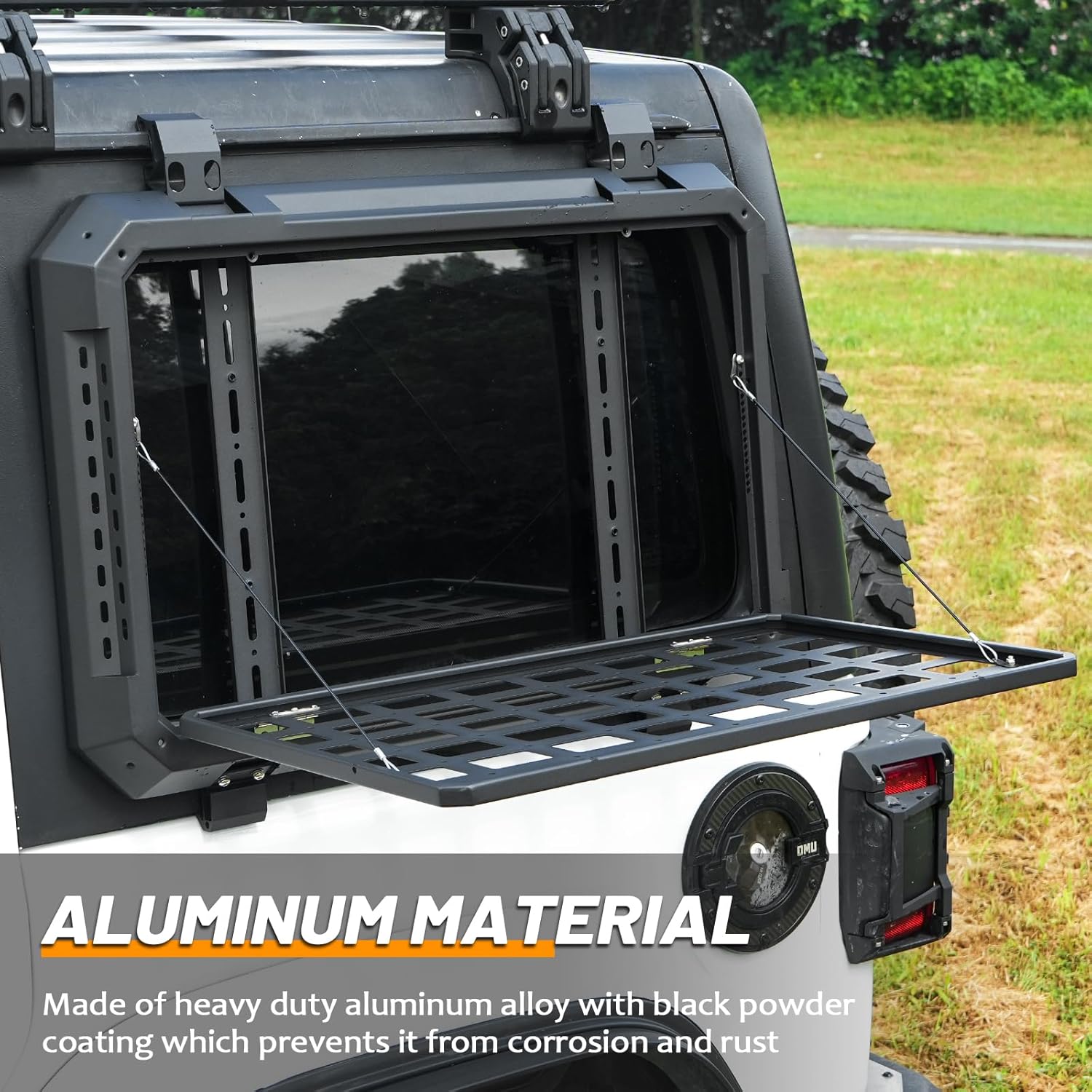 Rear Window Storage Table Molle Panel Flank Kit Rear Foldable Window Shelf for Jeep Wrangler 2018-2025 JL 4 Doors