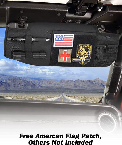 Upgraded Sun Visor Organizer Compatible with Wrangler JL & JT 2018-2023, QMPARTS Driver's Side Front Tactical Visor Storage Cover Molle Webbing Visor Storage Holder Pouch, Multi-Pocket Net Zipper - OMOTOR