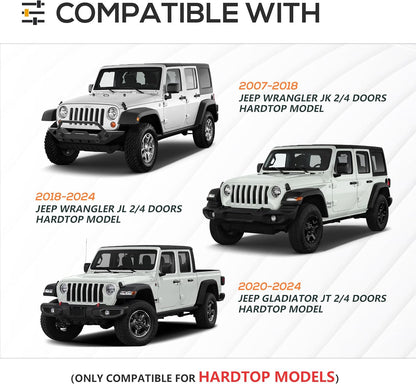 for JK JL JT 300 LBS Roof Rack Cross Bars with 4 x LED Lights Compatible with 2007-2025 Jeep Wrangler JK JL Unlimited & Gladiator JT Hardtop, Cargo Carrier Rooftop Rails Kayak Luggage Crossbars