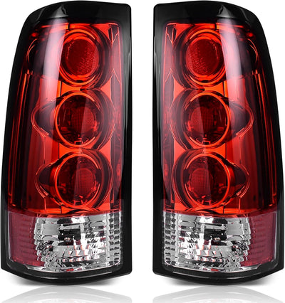 Tail Lights for 1999-2007 Chevy Silverado & GMC Sierra – Clear Lens, Red & Smoke Housing, Pair (Fits Fleetside Models Only)