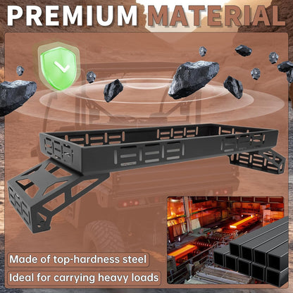 HECASA Overbed Cargo Rack UTV Compatible with Fully Adjustable Mounting Brackets Accommodate Bed Rail Widths from 39.7" - 56.3" (Inside Width) Full-Bed Rack
