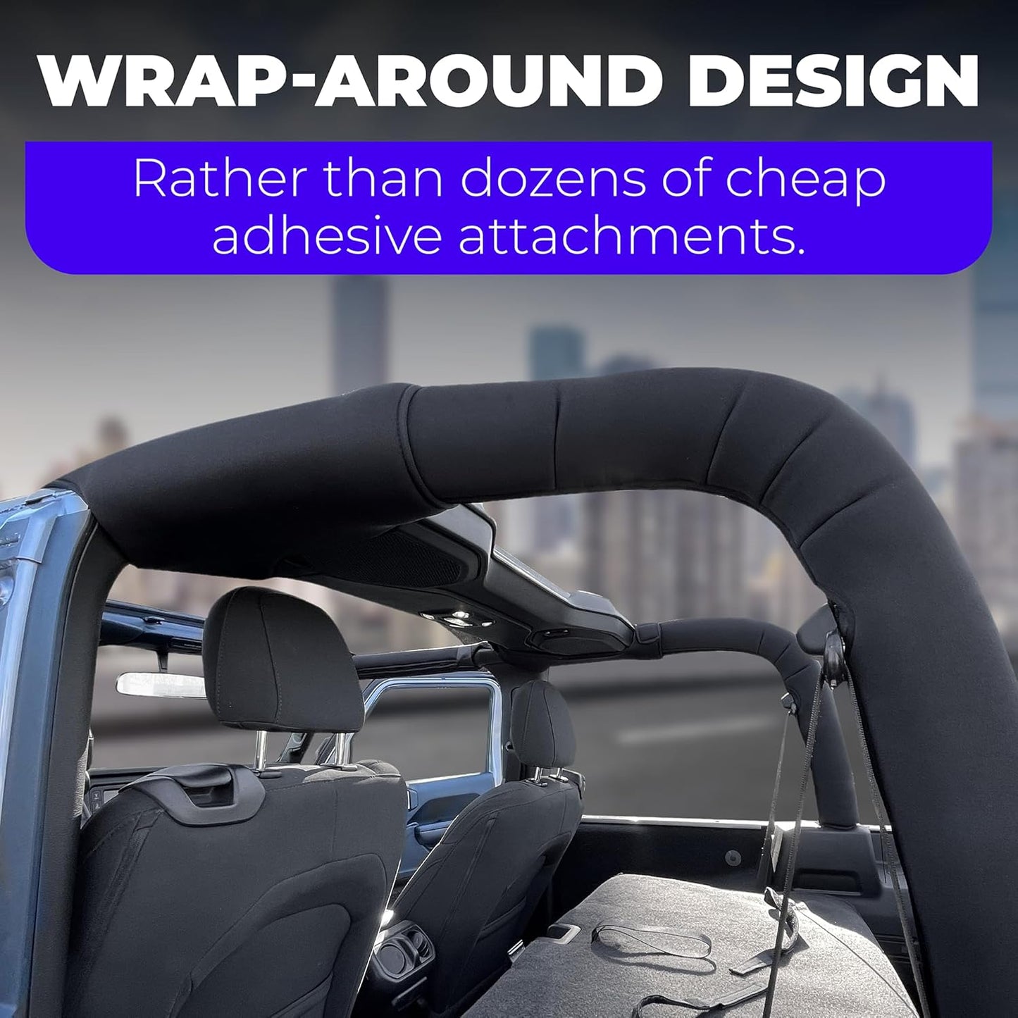 Koverz Neoprene Roll Bar Cover Padding Compatible with 2-Door Jeep Wrangler JL 2018-2023 (NOT 2024-2025) - Black