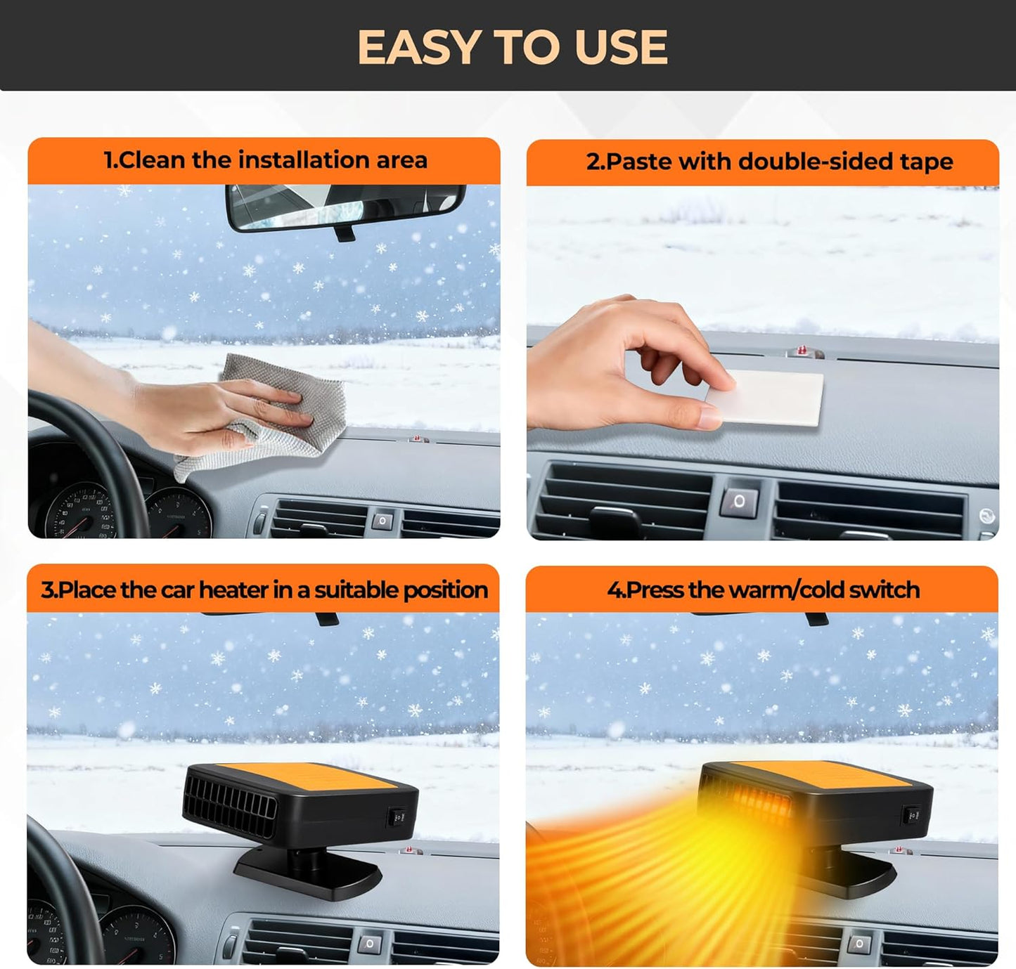 Portable Car Heater for Vehicle, 12V Car Heater Portable（ Plugs into Cigarette Lighter）, Portable Heater for Car, 360° Rotatable Car Defroster Windshield Heater (1)
