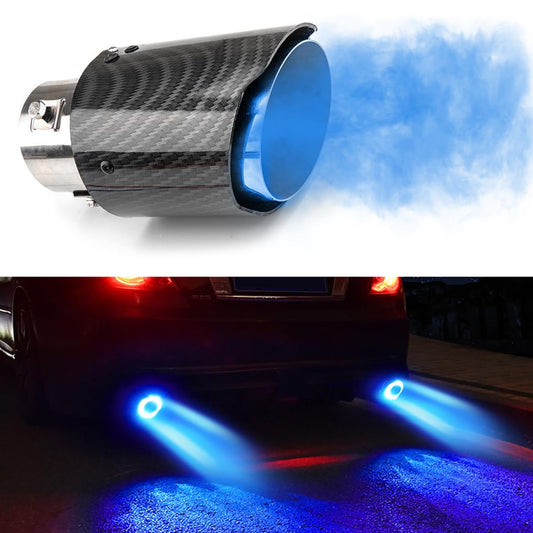 2.5 inch Inlet Carbon Fiber Exhaust Tip with Blue LED Light - OMOTOR