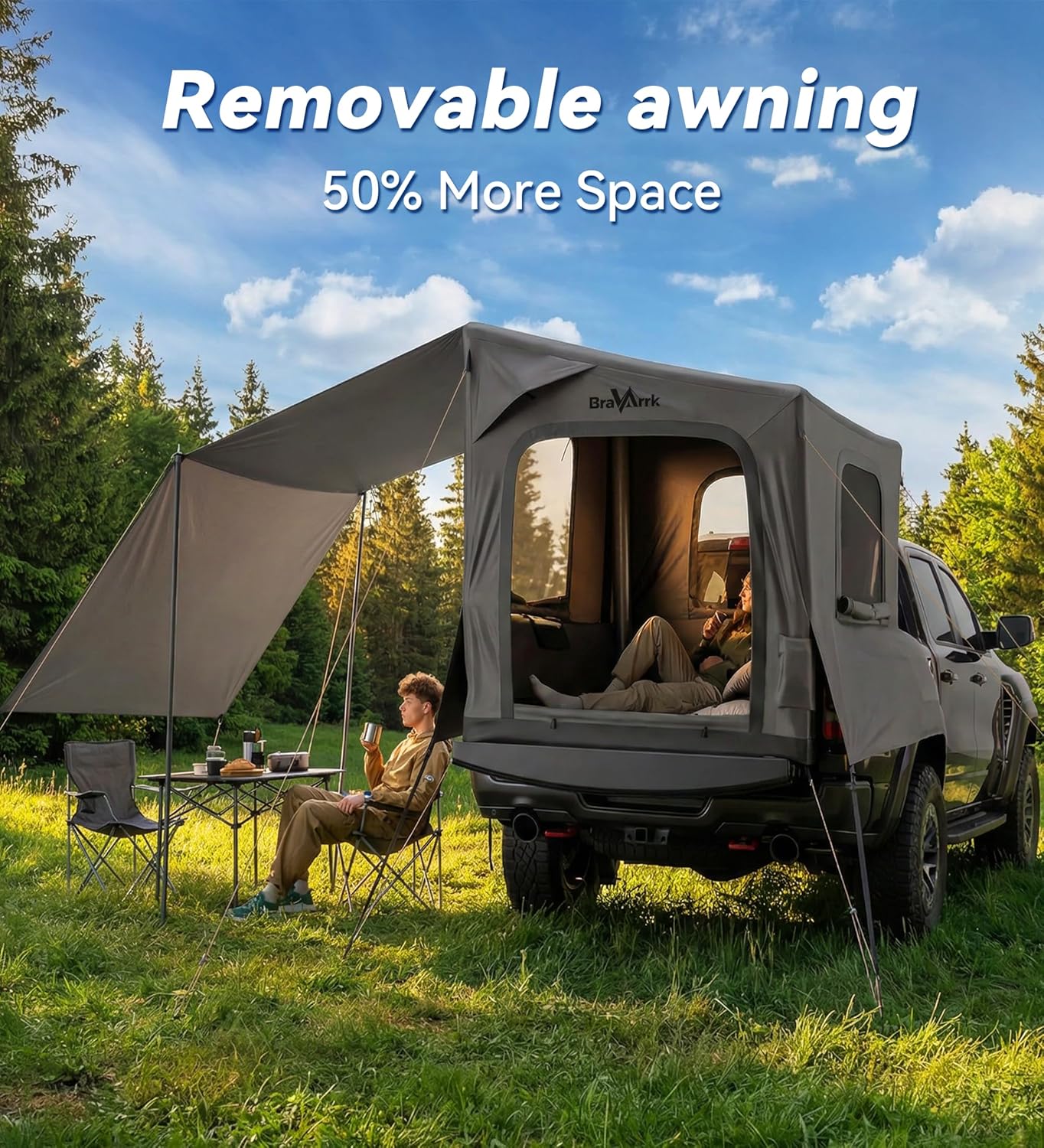 Inflatable Truck Bed Tent with Detachable Zippered Awning, Pickup Truck Tent for 5.5ft-8ft Bed