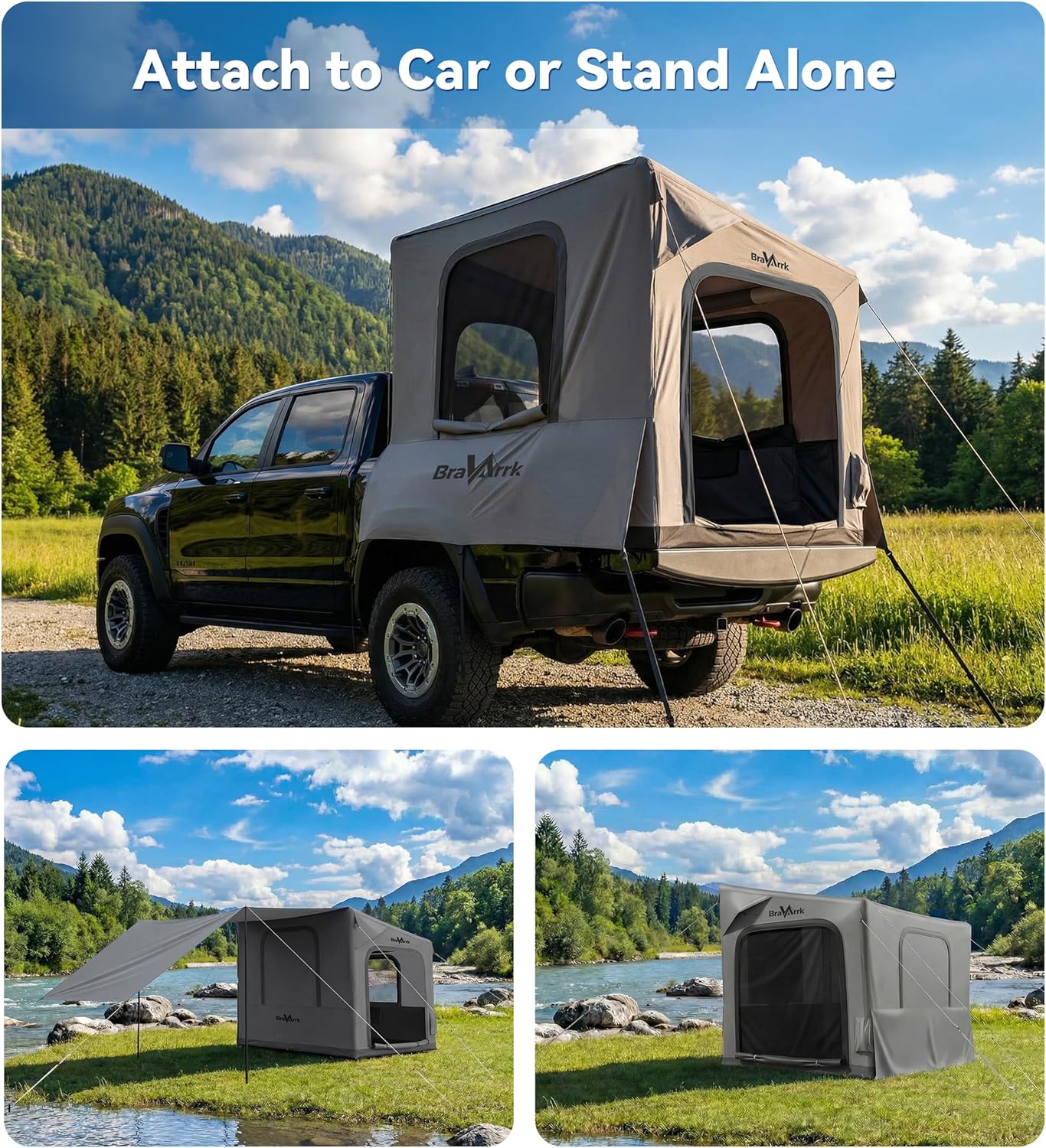 Inflatable Truck Bed Tent with Detachable Zippered Awning, Pickup Truck Tent for 5.5ft-8ft Bed