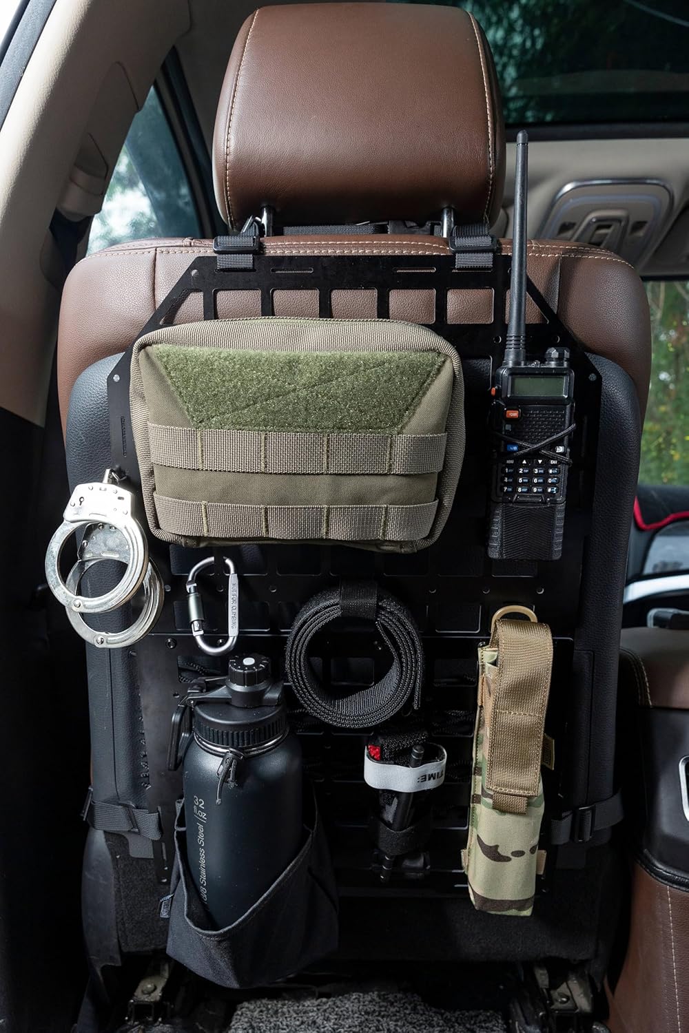 OneTigris Molle Seat Back Organizer, Tactical Rigid MOLLE Car Panel, Fiberglass Universal Car Seat Cover Back Seat Organizer for Vehicles Trucks Cars Mount Rack for Modular Storage & Display