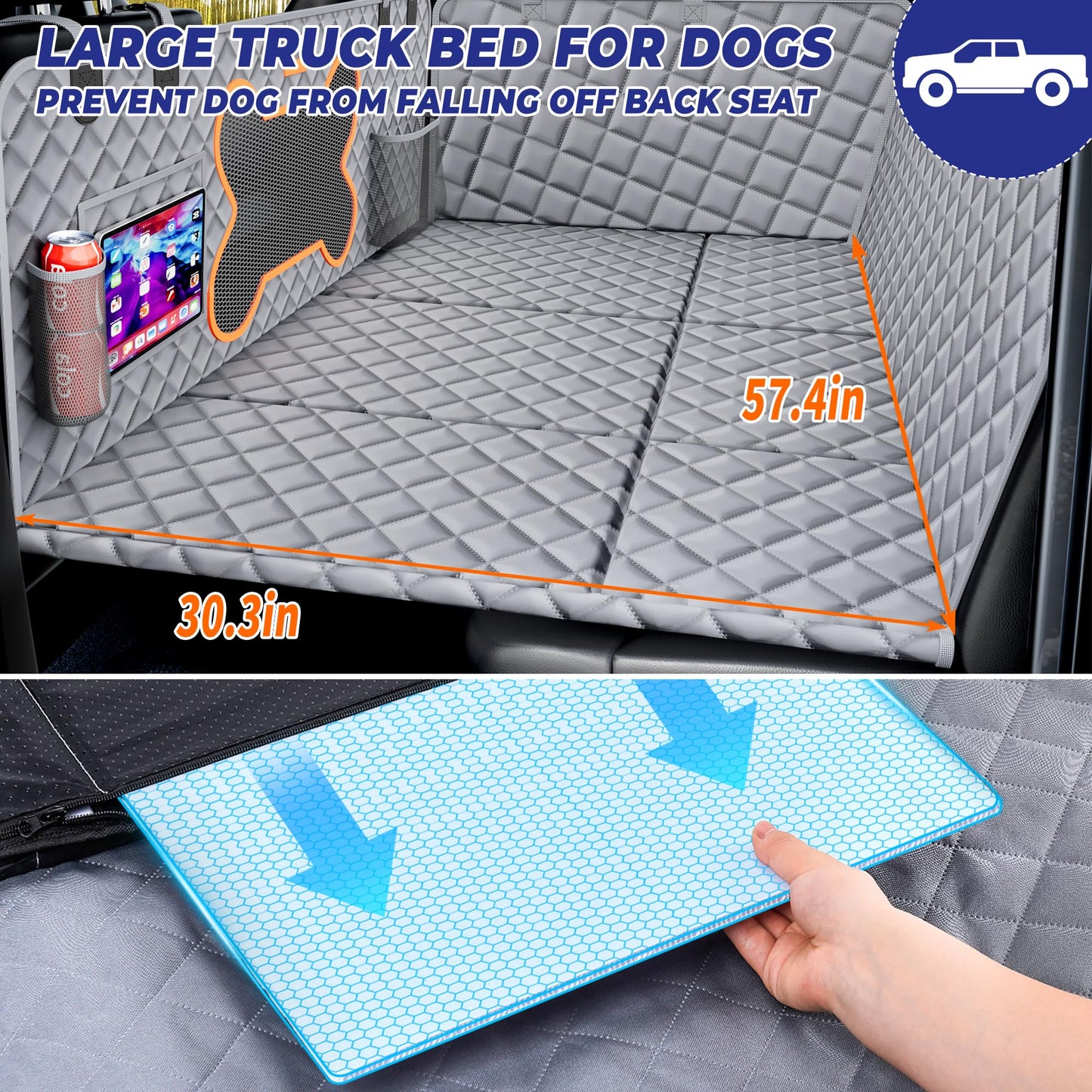 Dog Seat Cover for Trucks, Hard Bottom Dog Hammock Back Seat Extender for Dogs for F150, RAM1500, Silverado - Waterproof Truck Seat Protector for Dogs Back Seat (Black)