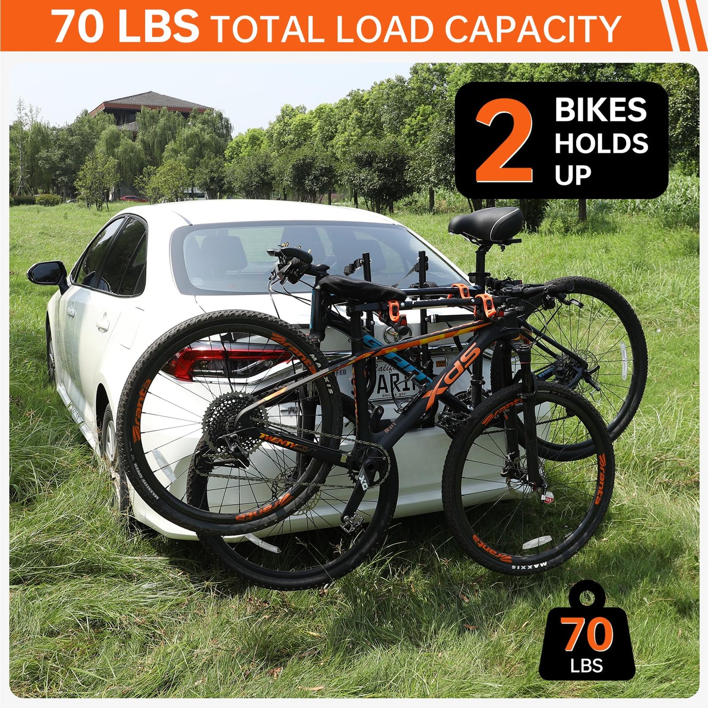 Deluxe Trunk Mount 2-Bike Rack, 70lbs Load, Black/Orange