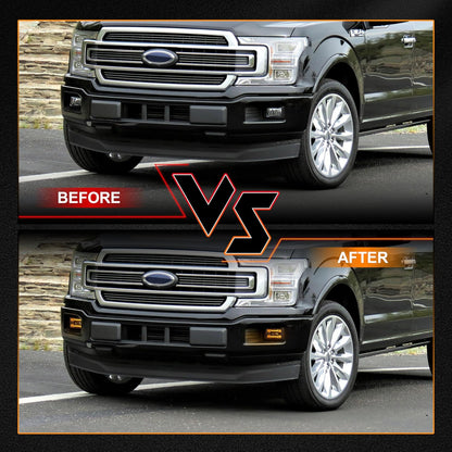 LED Fog Lights F150 Fog Lights with Amber DRL/Turn Signal Rectangular Fog Lights Assembly kit Compatible with Ford F150 2015-2020 Super Duty 2017-2018 1Pair