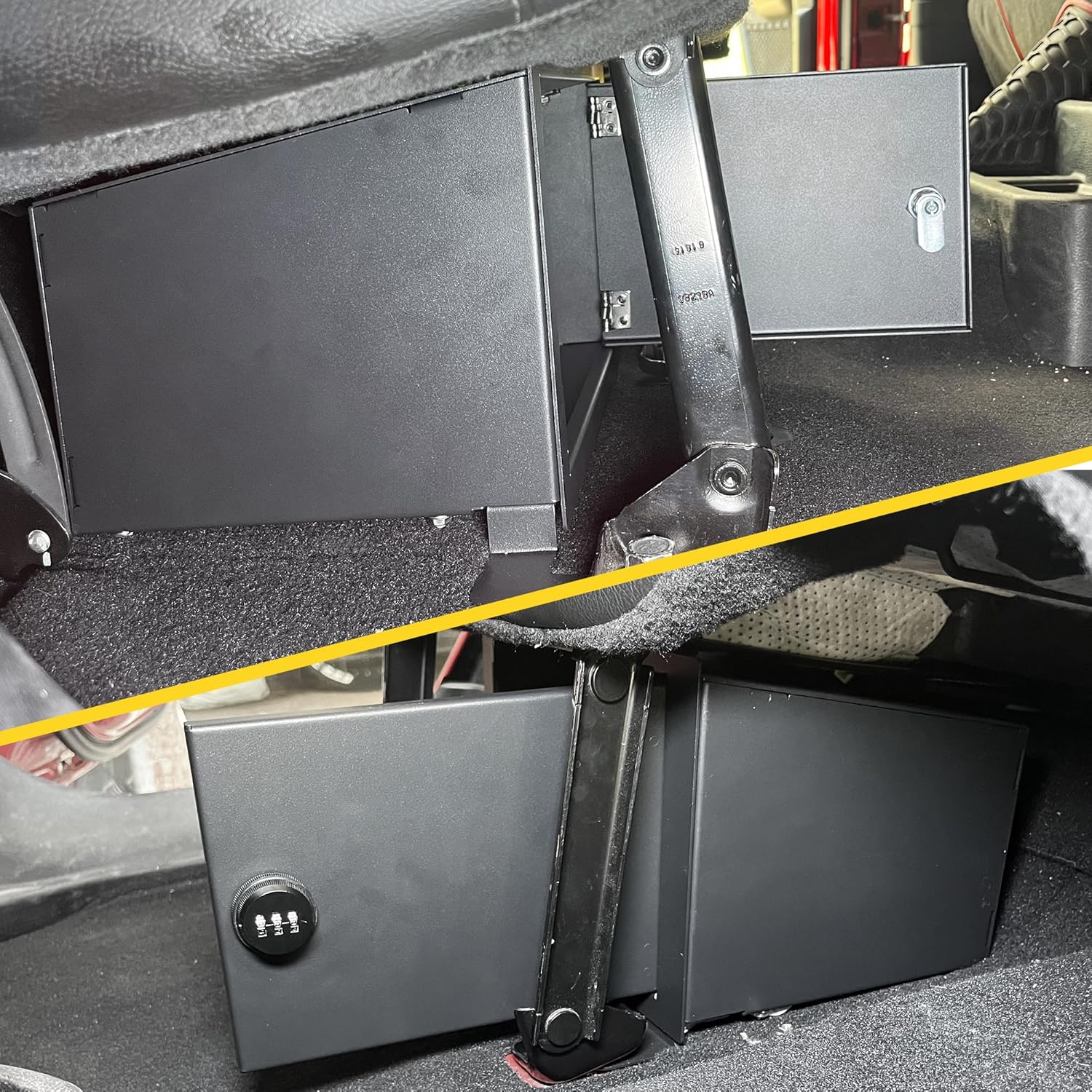 Under Seat Storage Lock Box Gun Safe Compatible with 2018-2024 2025 Jeep Wrangler JL 4 Door 4XE Interior Accessories Passenger Side Rear Underseat Security Organizer Vault Tray Black