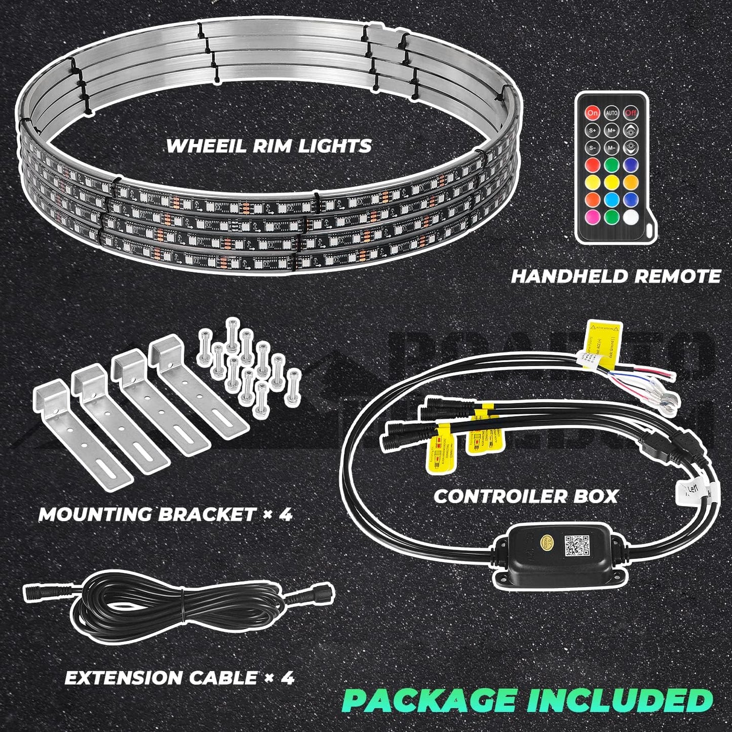 【EASY INSTALL】4PCS 15.5 INCH Chasing RGB LED Wheel Rim Light Kit