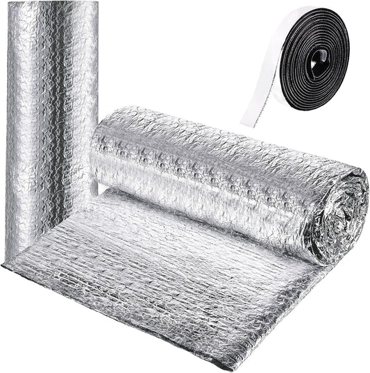 Frienda Double RV Door Window Shade Cover Blackout Reflective Insulation Roll 47x181 Inches Aluminum Foil Insulation Kit for Rv Garage Roof Door Window Skylight Shade(Silver)