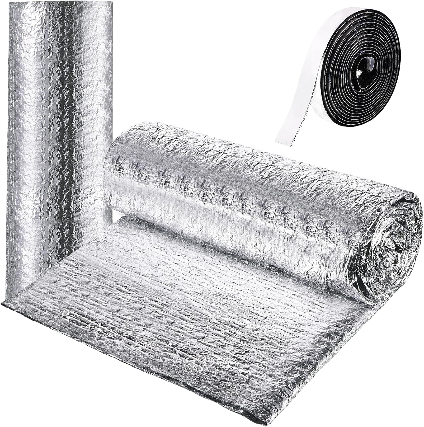 Frienda Double RV Door Window Shade Cover Blackout Reflective Insulation Roll 47x181 Inches Aluminum Foil Insulation Kit for Rv Garage Roof Door Window Skylight Shade(Silver)