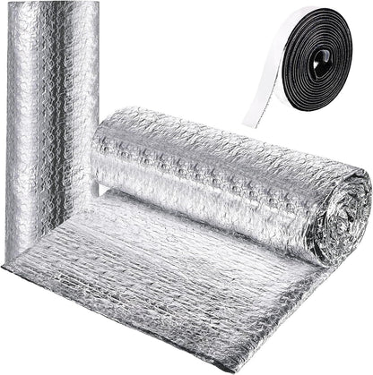 Frienda Double RV Door Window Shade Cover Blackout Reflective Insulation Roll 47x181 Inches Aluminum Foil Insulation Kit for Rv Garage Roof Door Window Skylight Shade(Silver)
