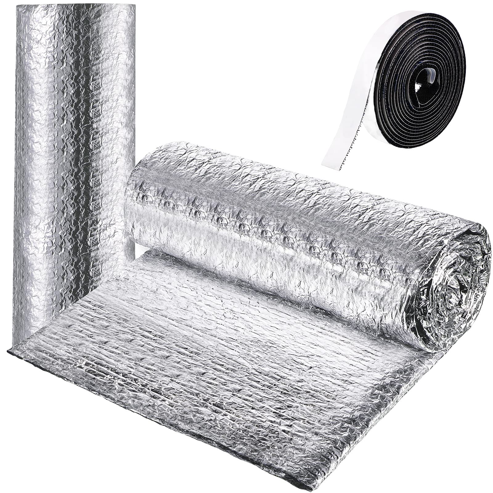 Frienda Double RV Door Window Shade Cover Blackout Reflective Insulation Roll 47x181 Inches Aluminum Foil Insulation Kit for Rv Garage Roof Door Window Skylight Shade(Silver)
