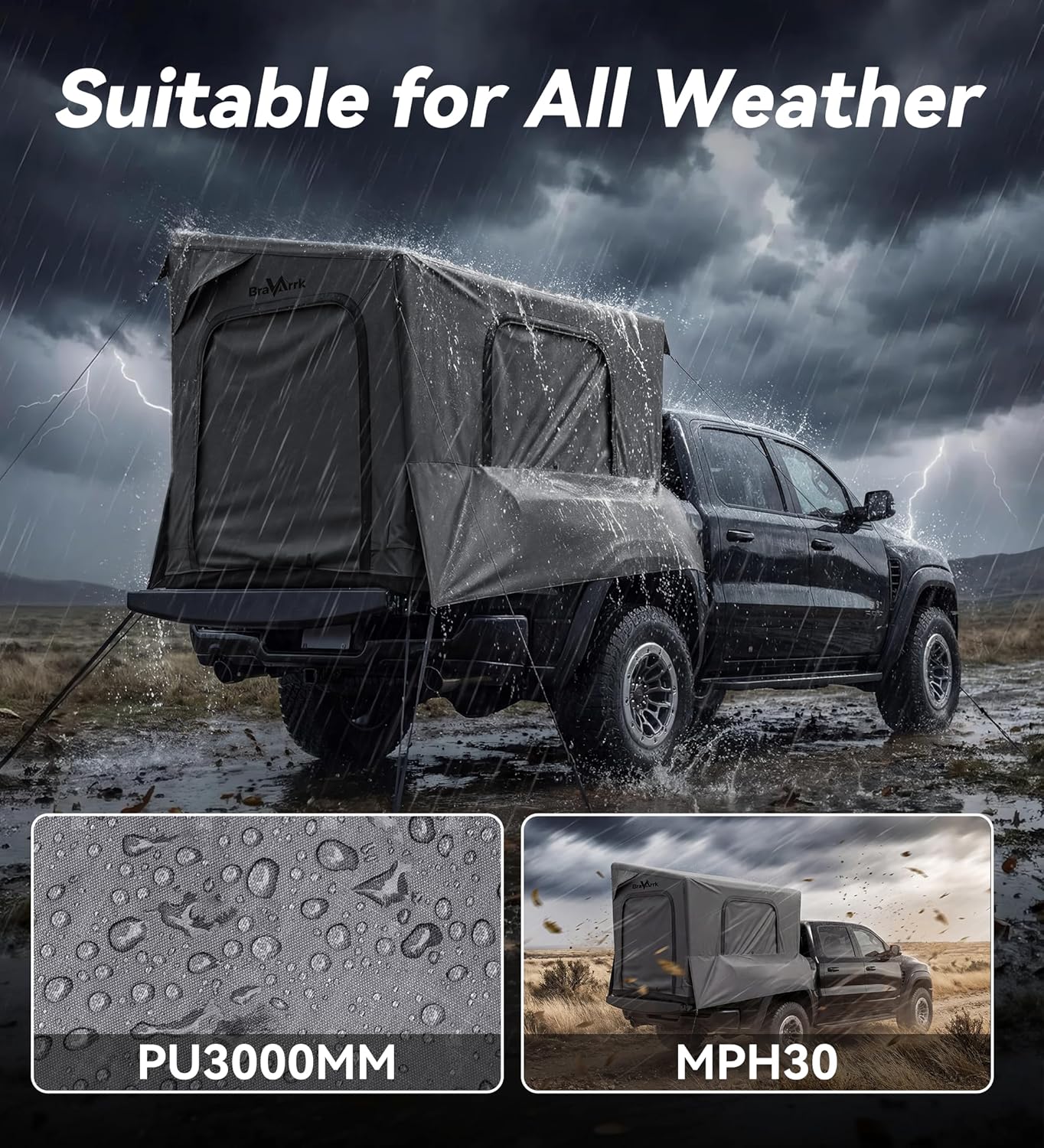 Inflatable Truck Bed Tent with Detachable Zippered Awning, Pickup Truck Tent for 5.5ft-8ft Bed