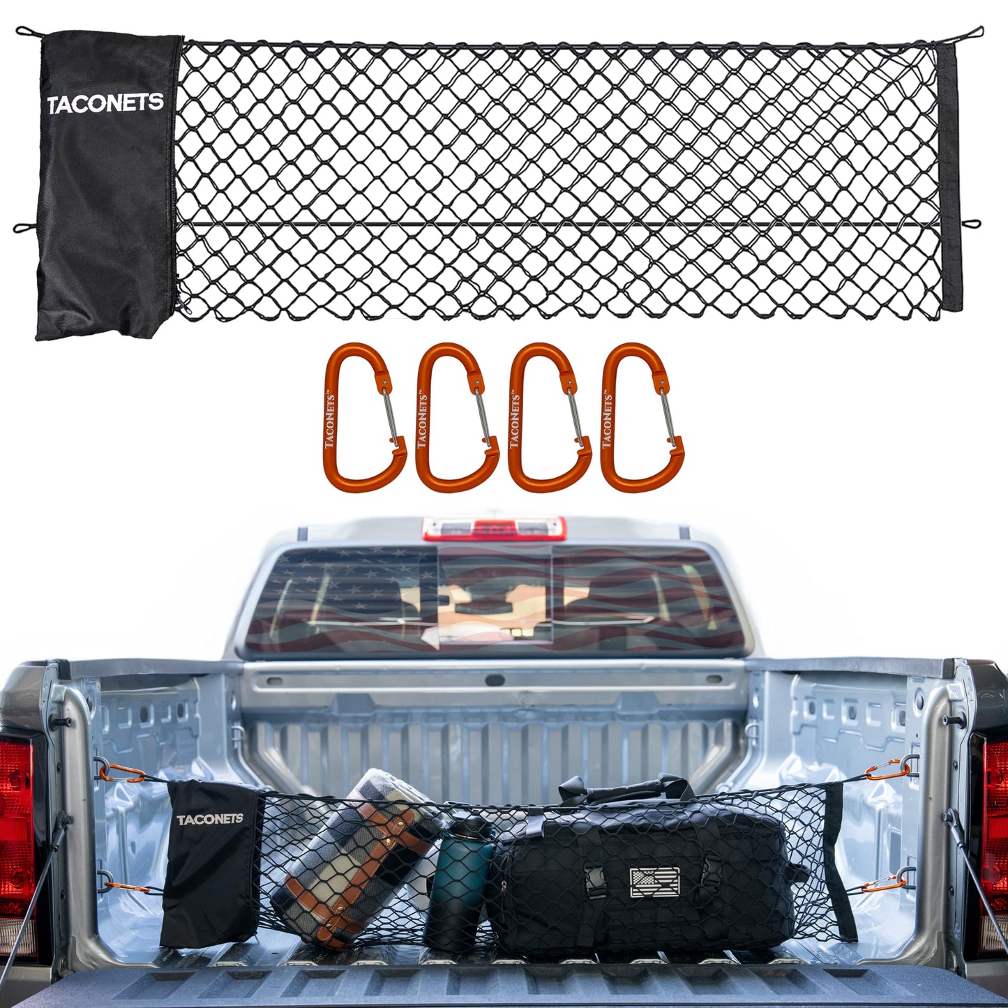Envelope Cargo Net for Colorado/Canyon, 5mm Bungee, Storage Bag, Heavy Duty Carabiners