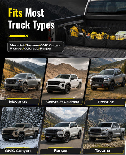 Heavy Duty Truck Bed Cargo Net Organizer with Side Pocket for Ford Toyota GMC RAM 1500