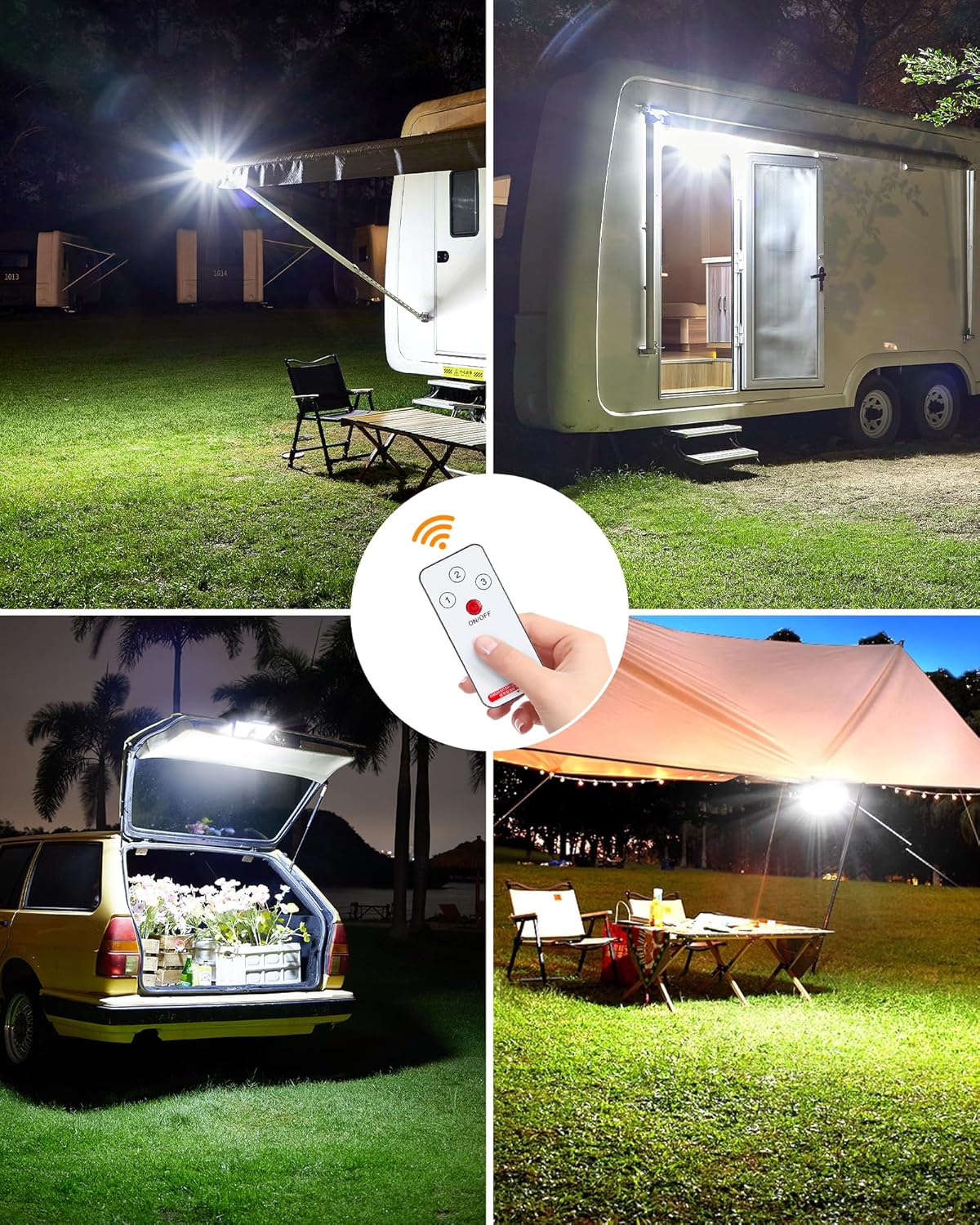 208LED High Bright Solar RV Lights Exterior, Clip on Solar RV Porch Light, 6000 mAh Camper Lights for Outside with Remote Control, Solar Camping Lights Outdoor Waterproof Motion Sensor for RV Camper