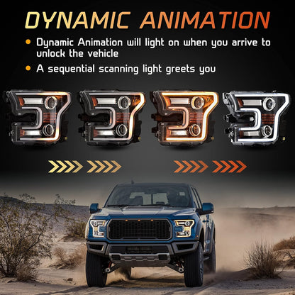 Full LED Headlights for F150 2015 2016 2017, LED Projector Head Lamps with Switchback DRL Dynamic Animation Sequential Turn Signal for Ford F-150 2015-2017 (2PCS, Driver & Passenger Side) - OMOTOR