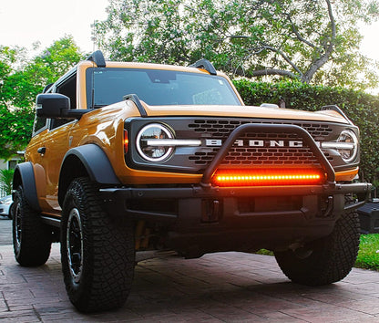 M&R Automotive LED Light Bar – 30-Inch LED Light Kit Compatible with 2021-2024 Ford Bronco Modular Bumper–Light Bar Mount –Top of Bumper Light Installation – 28 LED Chips Light Bar Kit (Amber)