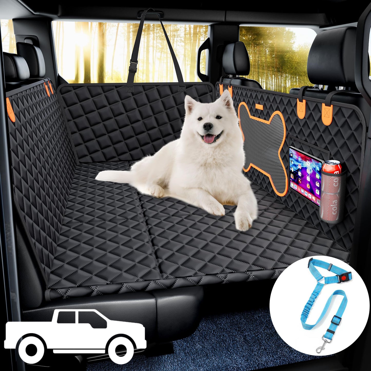 Dog Seat Cover for Trucks, Hard Bottom Dog Hammock Back Seat Extender for Dogs for F150, RAM1500, Silverado - Waterproof Truck Seat Protector for Dogs Back Seat (Black)