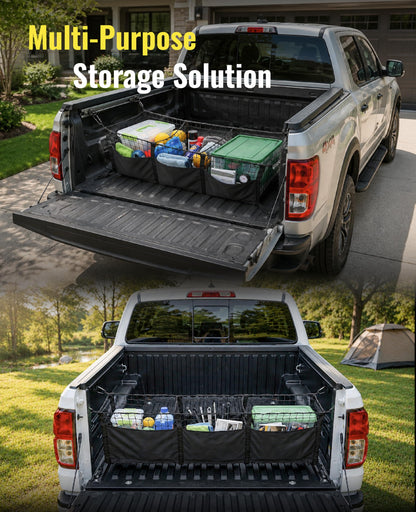 Heavy Duty Truck Bed Cargo Net Organizer with Side Pocket for Ford Toyota GMC RAM 1500