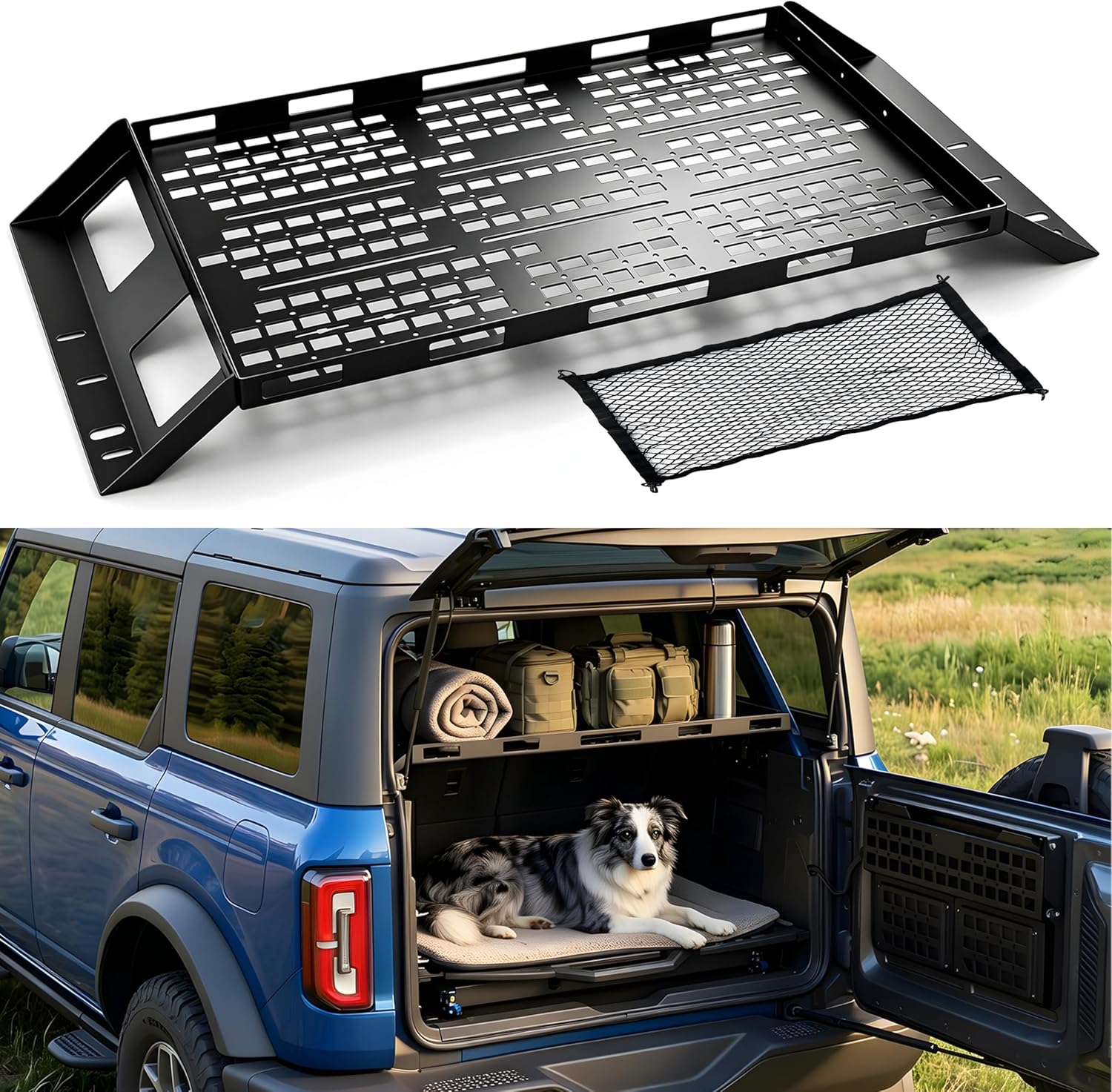 Interior Rear Cargo Basket Rack with Bonus Cargo Net  Fit for 2021-2026 Ford Bronco 4 Door Hardtop (Excluding Softtop or Sport)