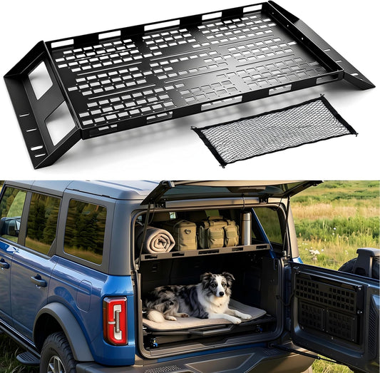 Interior Rear Cargo Basket Rack with Bonus Cargo Net  Fit for 2021-2026 Ford Bronco 4 Door Hardtop (Excluding Softtop or Sport)