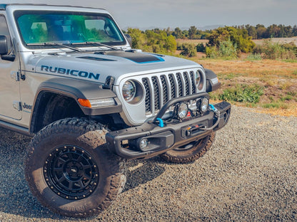 RockTrix Black Front Brush Guard, Tall 5.8 inch Height to Clear Winch, Compatible with 2018+ Jeep Wrangler JL, 2019+ Gladiator JT - Steel Bar Grille Guard for Steel Rubicon Bumper, Replaces 82215351