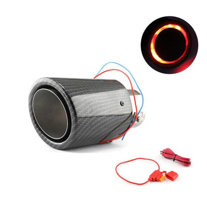 63-65mm Carbon Fibre Car Muffler Exhaust Tip Tail Pipe LED Light Accessories - OMOTOR