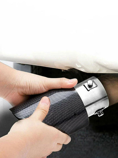 63-65mm Carbon Fibre Car Muffler Exhaust Tip Tail Pipe LED Light Accessories - OMOTOR