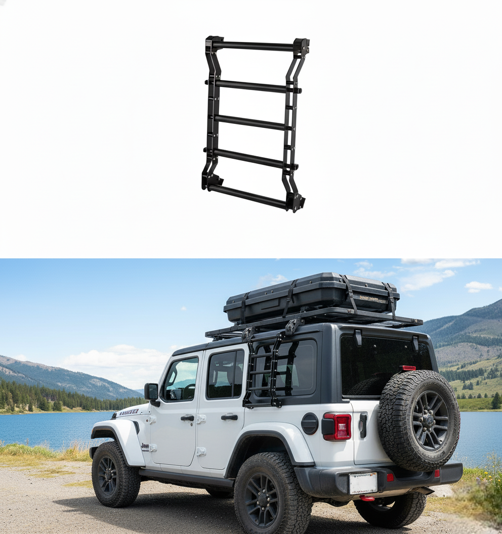Rear Window Ladder Compatible with 2018-2025 Jeep Wrangler JL JLU 2/4 Door - OMOTOR