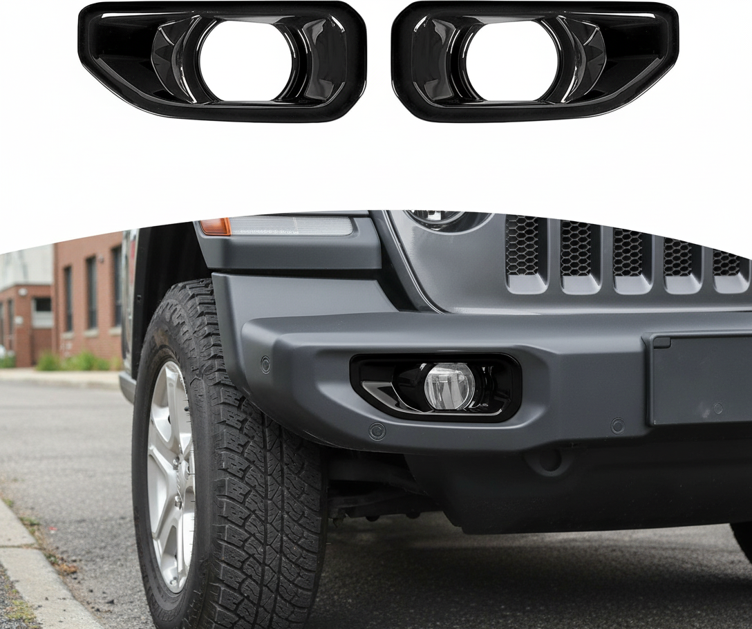 2pcs Front Bumper Fog Light Cover Trim for Jeep Wrangler JL JLU 2018 up for Gladiator JT 2020 up - OMOTOR