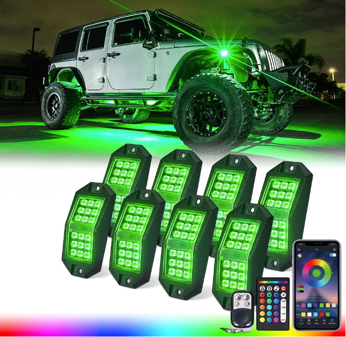 RGB LED Rock Lights Wide Angle Bluetooth Multicolor Neon Lighting  w/Wireless Remote - OMOTOR