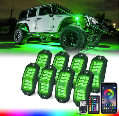 RGB LED Rock Lights Wide Angle Bluetooth Multicolor Neon Lighting  w/Wireless Remote - OMOTOR