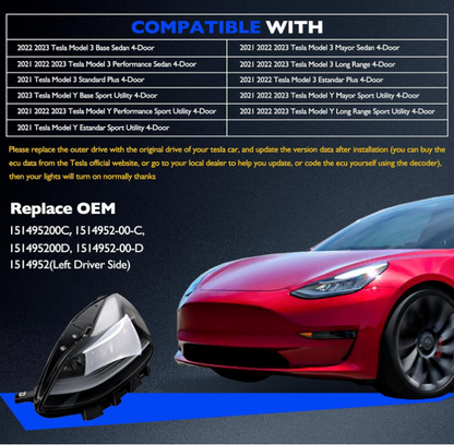 Full LED Headlights Assembly Compatible with 2021-2023 Tesla 3/Y - OMOTOR