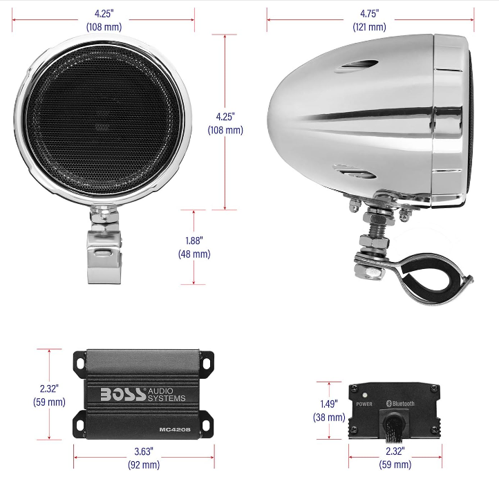 Audio Systems Bluetooth Speaker System - Class D Compact Amplifier For Use with ATVs/Motorcycles