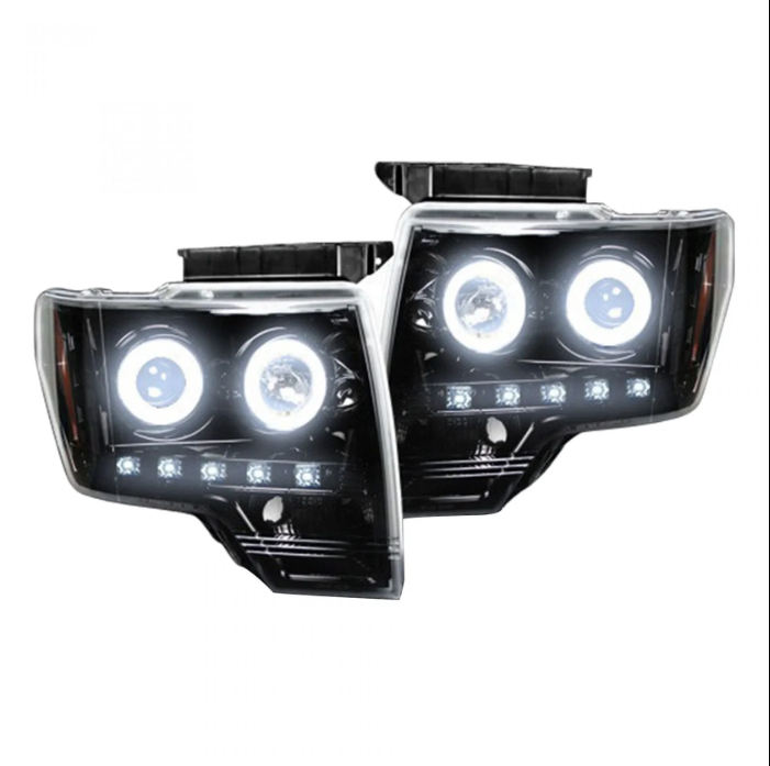 09-14 Ford F150 Light Duty Pickup Black Bazel C-Shape LED light Tube Projector Headlights