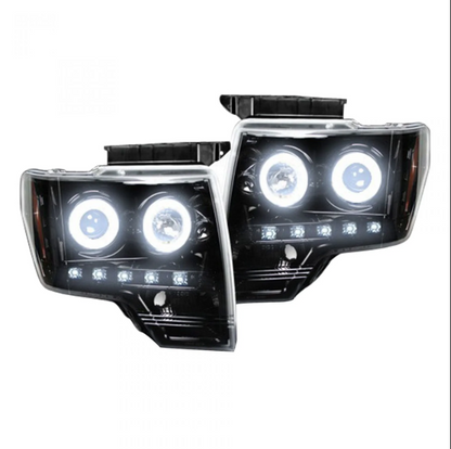 09-14 Ford F150 Light Duty Pickup Black Bazel C-Shape LED light Tube Projector Headlights - OMOTOR