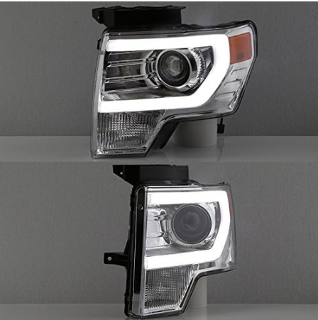 09-14 Ford F150 Light Duty Pickup Black Bazel C-Shape LED light Tube Projector Headlights