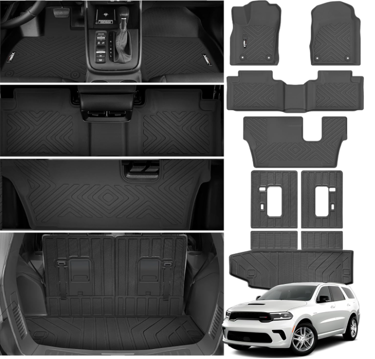 Floor Mats & Trunk Mat for 2016-2024 2025 Dodge Durango with Backrest Mat All Weather TPE Protection